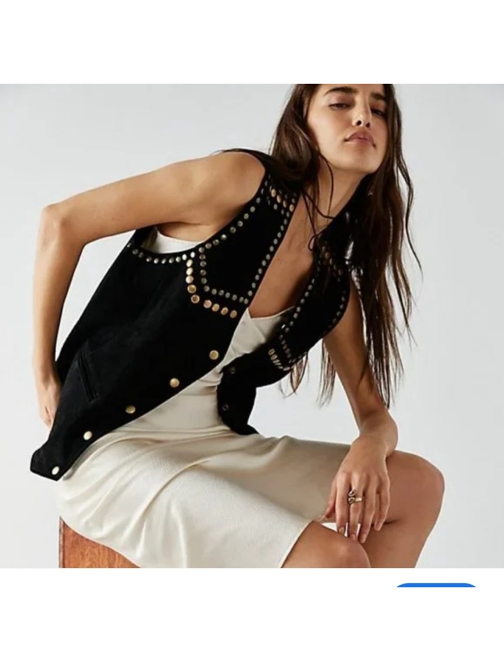 Free People Understated Leather Rachel Leather Studded Vest Western Cowgirl XL